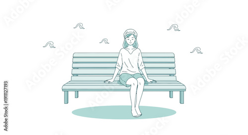 Peaceful Serenity Of A Woman Relaxing On A Bench By The Water