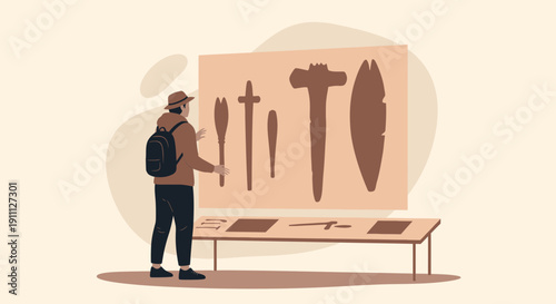 Person Admiring Ancient Artifacts Displayed In Museum Exhibition