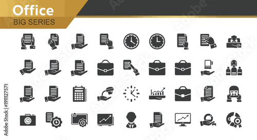 Office management icons feature briefcases and documents.