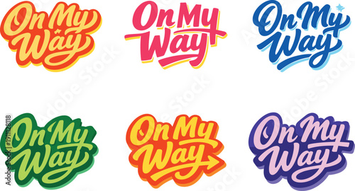 Modern flat holiday banner design highlighting modern lettering logo set for On My Way, high-demand commercial lettering bundle