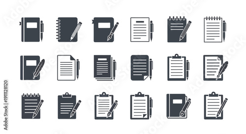 Notebook and clipboard icons represent documentation.