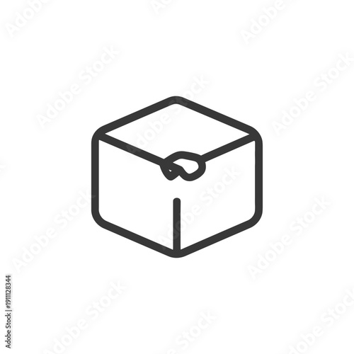 A simple outlined cube shape representing a package or delivery