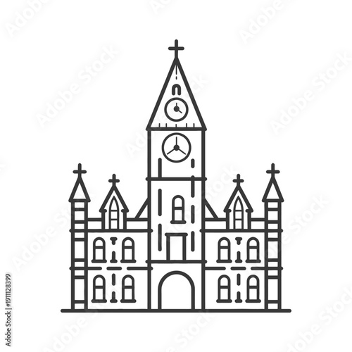 A simple vector illustration of a detailed clock tower building
