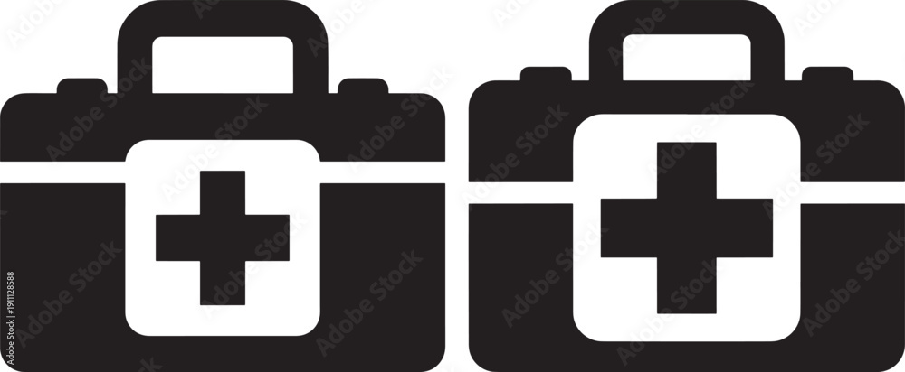 Obraz premium First Aid Kit Icons, Medical Emergency Bag Silhouette for Health and Safety
