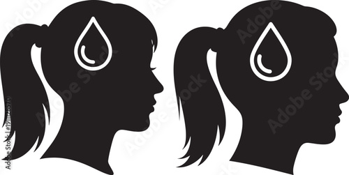 Male and Female Silhouettes with Sweat Droplets, Indicating Heat, Effort, or Stress