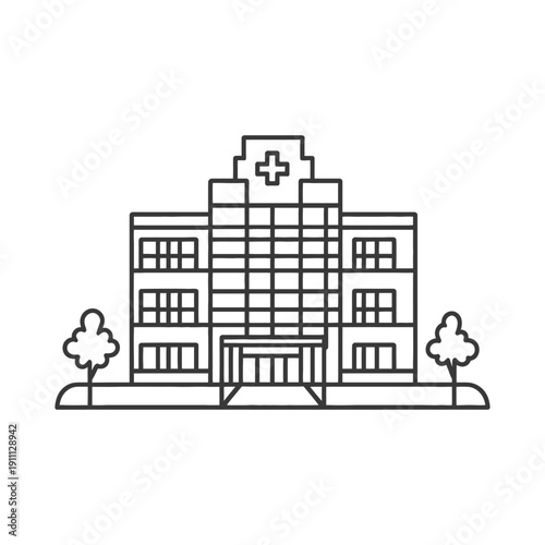 A simplified vector illustration of a medical facility building