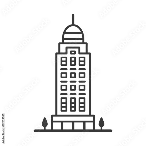 A tall urban architectural structure with small decorative trees