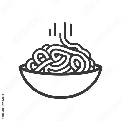 A simple illustration of a bowl filled with cooked spaghetti noodles