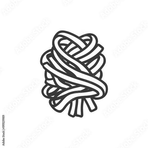 The stylized illustration presents a bundle of intertwined pasta noodles