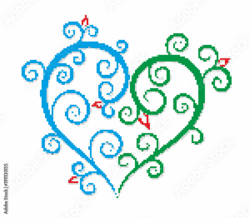 A pixel flower pattern in the form of heart.