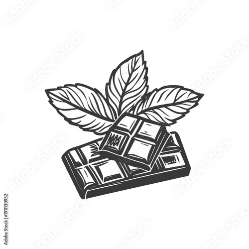 A graphic illustration of chocolate and mint leaves together