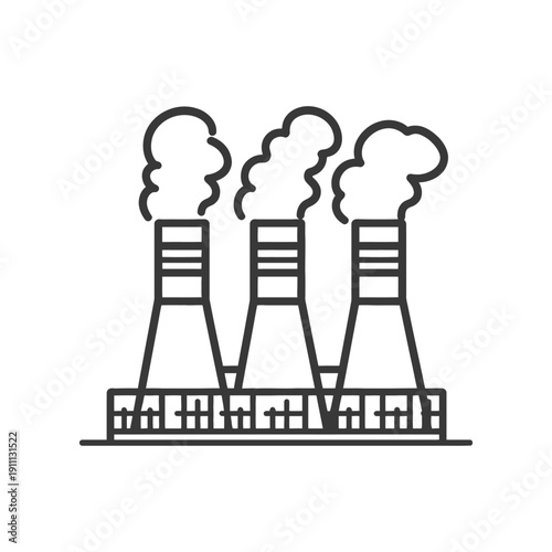 Simple line drawing illustration of industrial chimneys and smoke