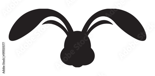 Black silhouette of a stylized rabbit head with very long, floppy ears in a simple, minimalist graphic illustration style, perfect for Easter or spring holiday themes