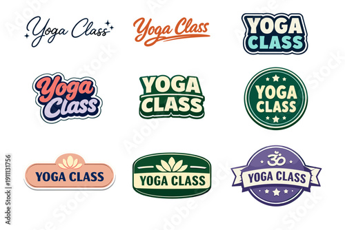 Variety of yoga class logos in different styles and designs