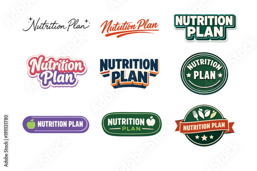 Variety of nutrition plan logos with diverse styles and designs