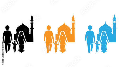 Diverse families exploring cultural landmarks together in vibrant colors. isolated on transparent background, Vector