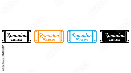 Four stylish ramadan digital banners with different color schemes displayed horizontally isolated on transparent background, Vector