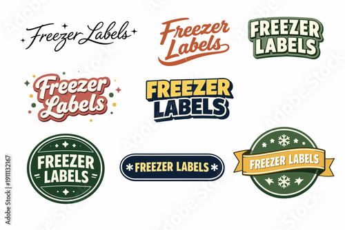Retro freezer labels collection with diverse designs and colors