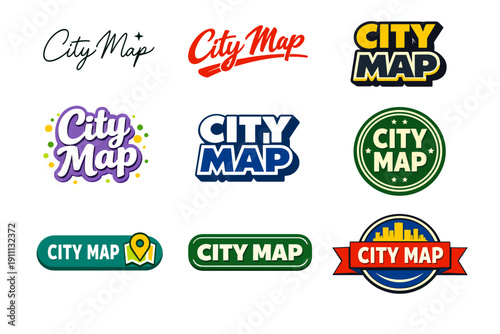 Colorful city map logos with urban themes and diverse designs
