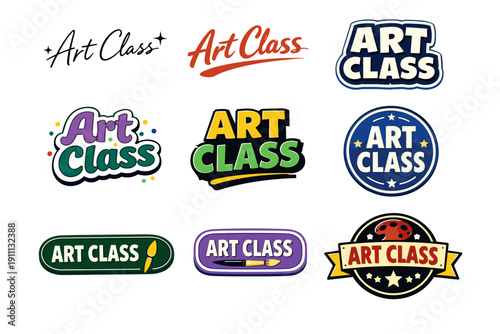 Creative art class logos collection with diverse designs and styles