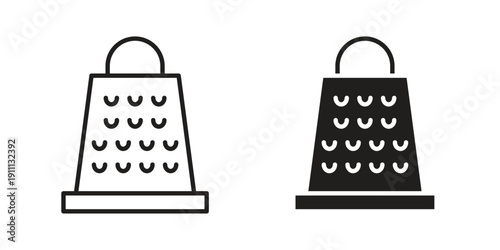 Cheese grater icon. Line and Silhouette Icon Set.
