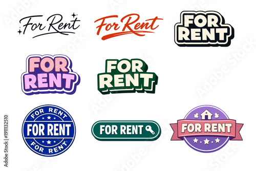 Variety of 'for rent' signs in different styles and colors