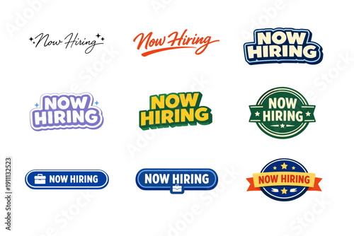 Various now hiring badge designs