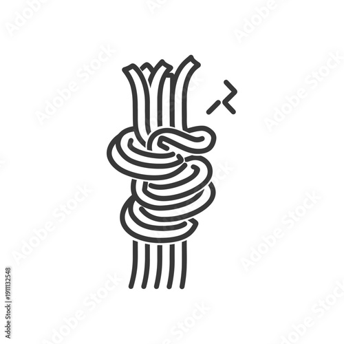 A black and white illustration depicting tied rope strands tightly