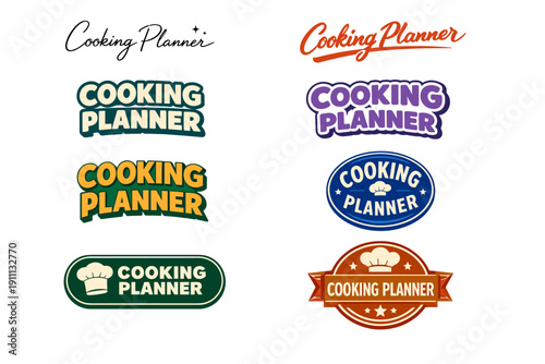 Variety of cooking planner logos in diverse styles and colors
