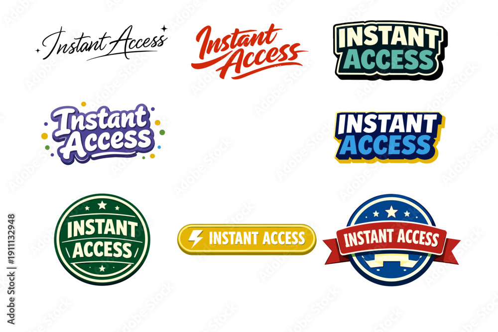 Obraz premium Collection of eight instant access logos with diverse typography and design styles
