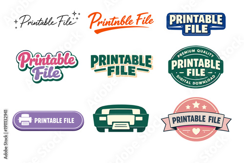 Printable file logos collection with various design styles