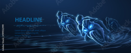 Digital cycling performance. Futuristic cyclist motion, AI sports analytics system, modern speed technology, smart training concept, innovation in athletic performance, dynamic background