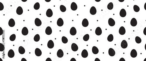 Black egg silhouette seamless pattern with dots in a simple minimalist style for Easter holiday decoration, a modern graphic design illustration for textile or wrapping paper