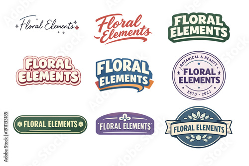 Vintage floral elements logos collection in various styles and colors