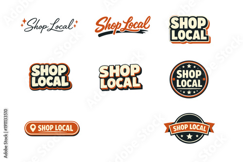 Vintage-inspired shop local logos with retro typography and icon designs