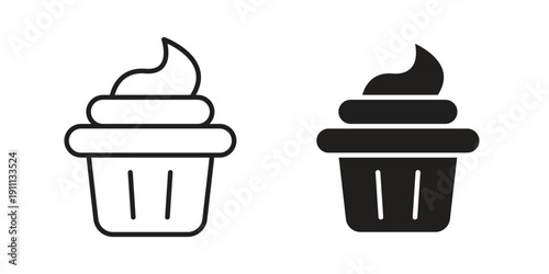 Cupcake icon. Line and Silhouette Icon Set.