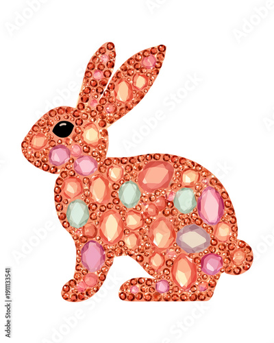 Luxury Rhinestone Crystal Easter Bunny Illustration PNG die-cut