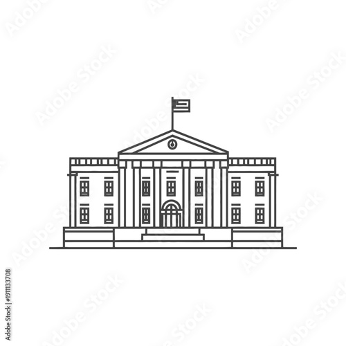 A simple line art illustration depicting a large governmental building