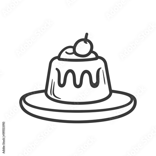 A simple monochrome drawing depicting a dessert food presentation