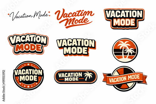 Vacation mode: retro-style typography designs with palm tree icons