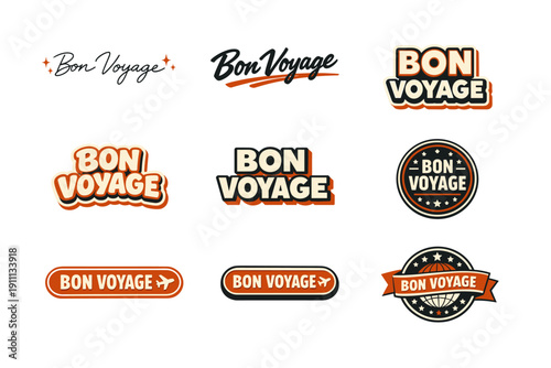 Bon voyage retro travel badges and logos collection