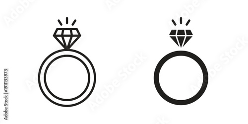 Diamond ring icon. Line and Silhouette Icon Set.
