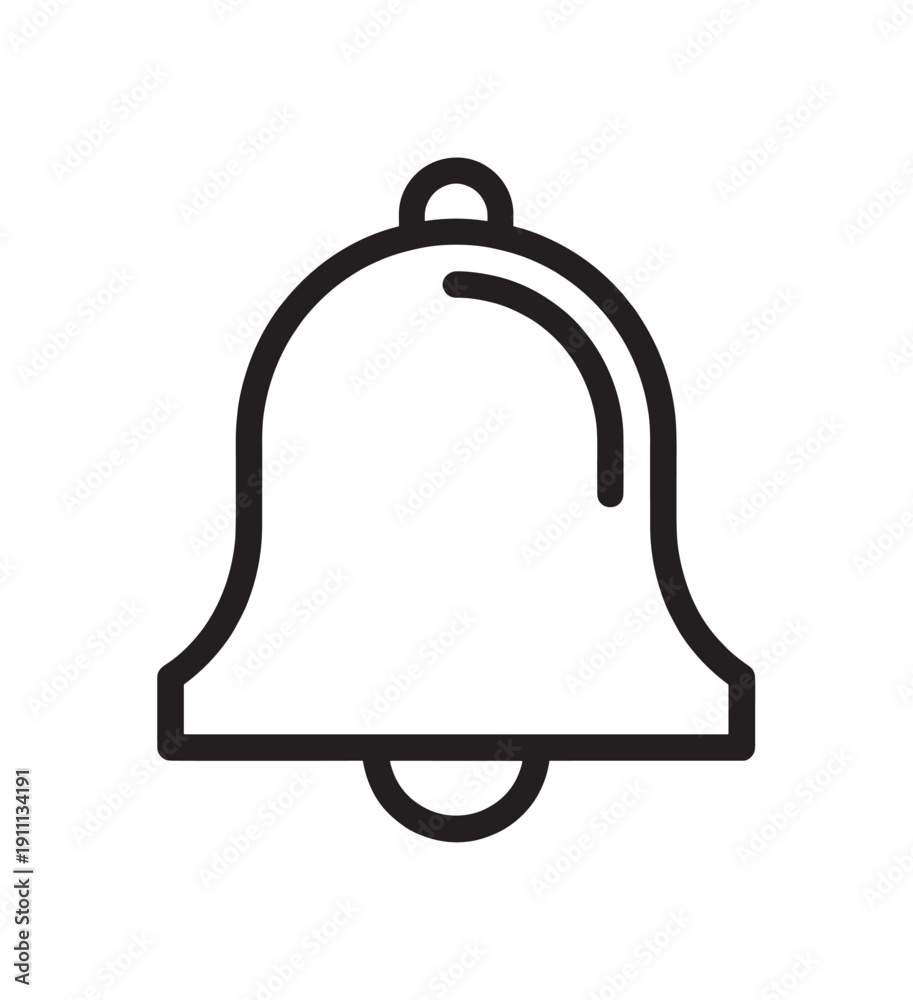 Obraz premium Black line art bell icon for notifications and alerts, featuring a simple, minimalist design with rounded corners and a clean outline for user interface applications