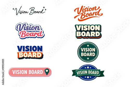 Colorful vision board logos set with various designs and styles
