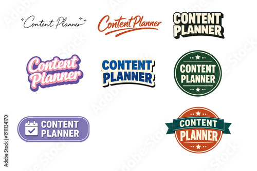 Diverse content planner logos with creative typography styles