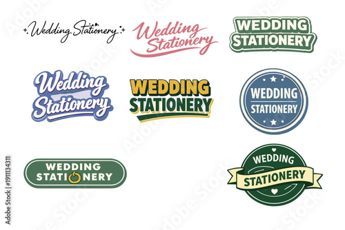 Variety of wedding stationery logo designs in different styles and colors