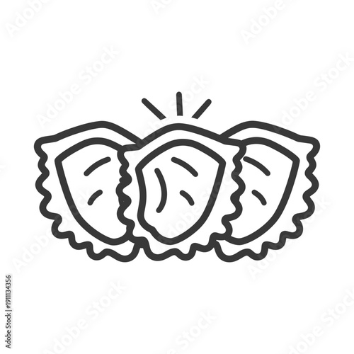 Simple graphic illustration featuring a cluster of filled food pieces