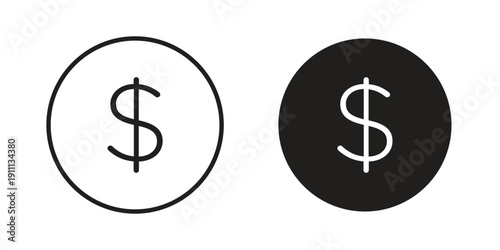 Dollar icon. Line and Silhouette Icon Set.