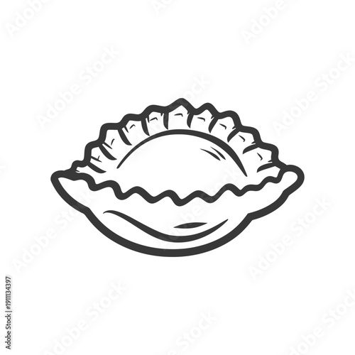 A black and white illustration of a stuffed dumpling shape
