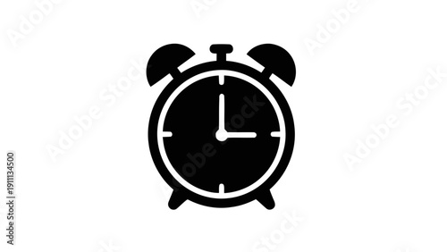 Vector illustration of black and white icon of an alarm clock showing time, on a transparent background